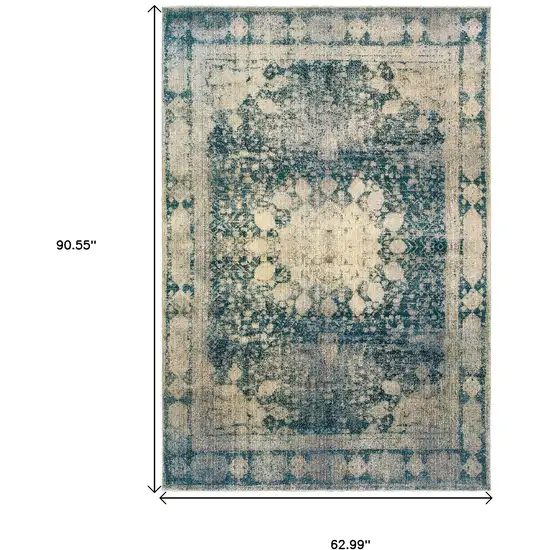 Ivory And Blue Oriental Area Rug Photo 3