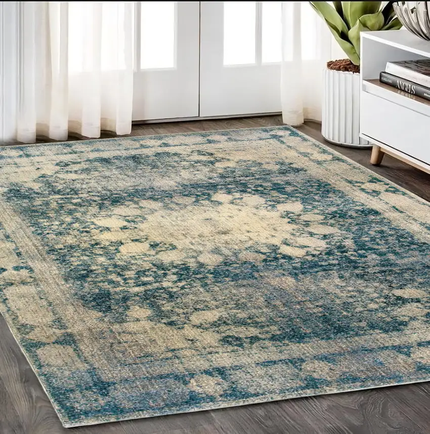 Ivory And Blue Oriental Area Rug Photo 1