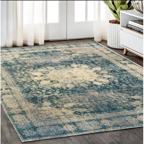 Ivory And Blue Oriental Area Rug Photo 1