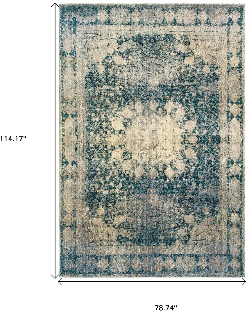 Ivory And Blue Oriental Area Rug Photo 3