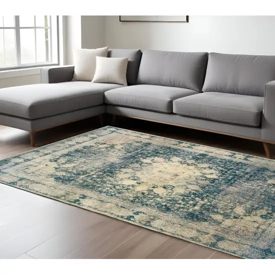 Ivory And Blue Oriental Area Rug Photo 1