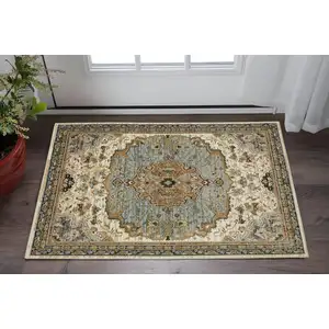 Photo of Ivory And Blue Oriental Area Rug