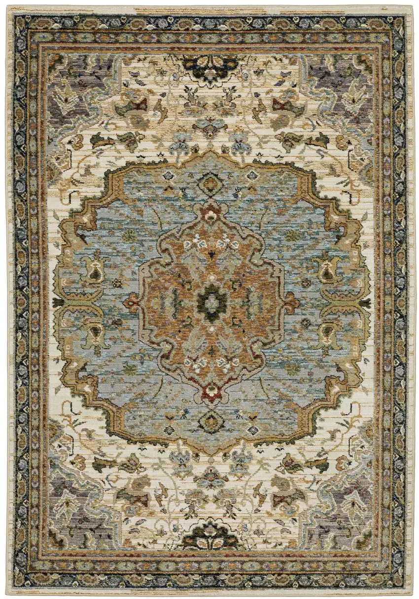 Ivory And Blue Oriental Area Rug Photo 6