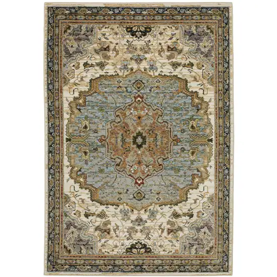 Ivory And Blue Oriental Area Rug Photo 6