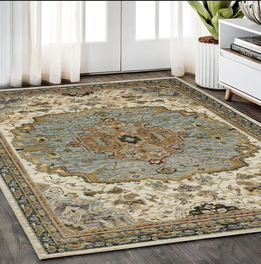 Ivory And Blue Oriental Area Rug Photo 1