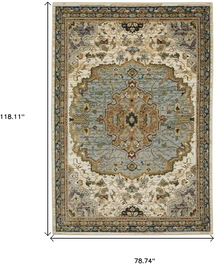Ivory And Blue Oriental Area Rug Photo 3