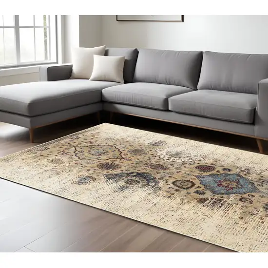 Ivory And Blue Oriental Area Rug Photo 1
