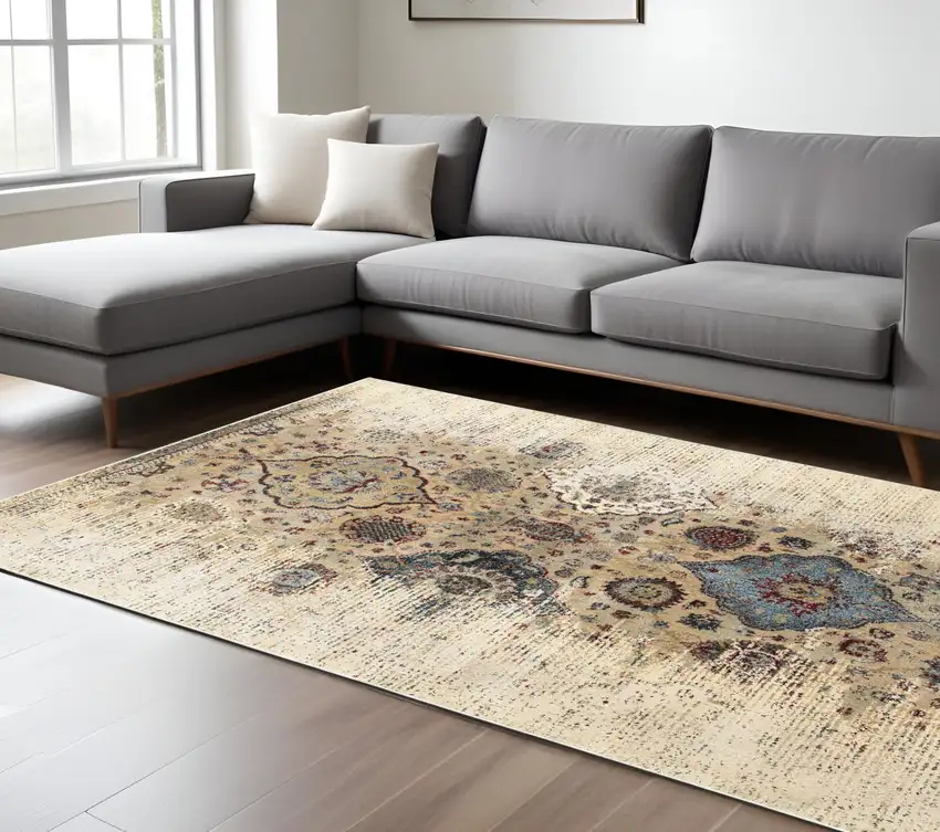 Ivory And Blue Oriental Area Rug Photo 1