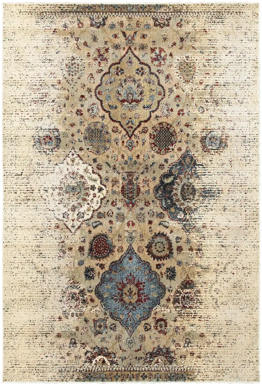 Ivory And Blue Oriental Area Rug Photo 4