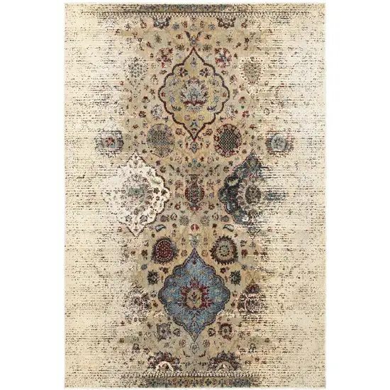 Ivory And Blue Oriental Area Rug Photo 4