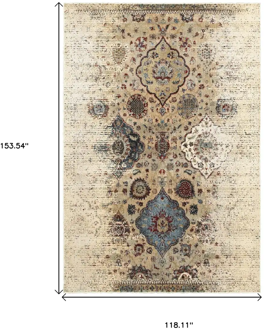 Ivory And Blue Oriental Area Rug Photo 3