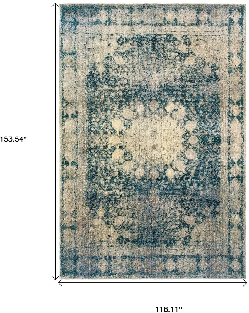Ivory And Blue Oriental Area Rug Photo 3