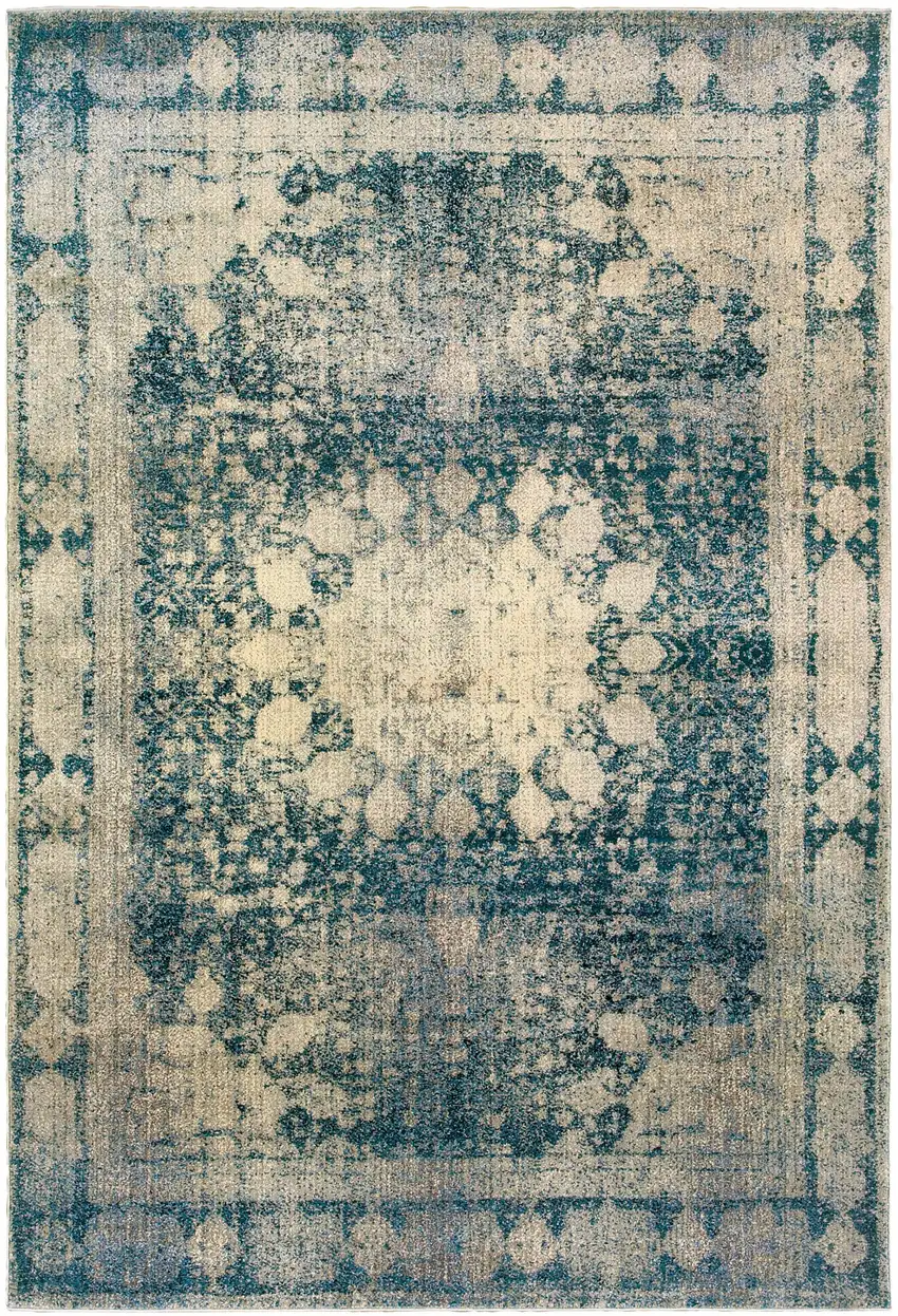 Ivory And Blue Oriental Area Rug Photo 2