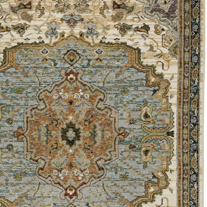 Ivory And Blue Oriental Area Rug Photo 6