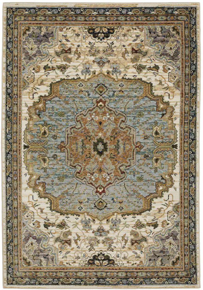 Ivory And Blue Oriental Area Rug Photo 2