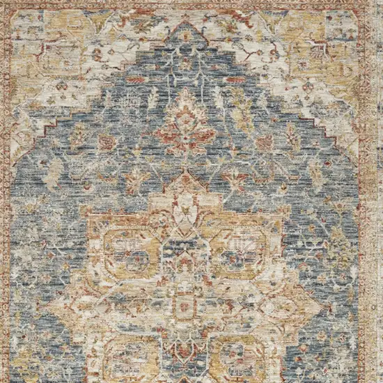 Ivory And Blue Oriental Distressed Area Rug Photo 6