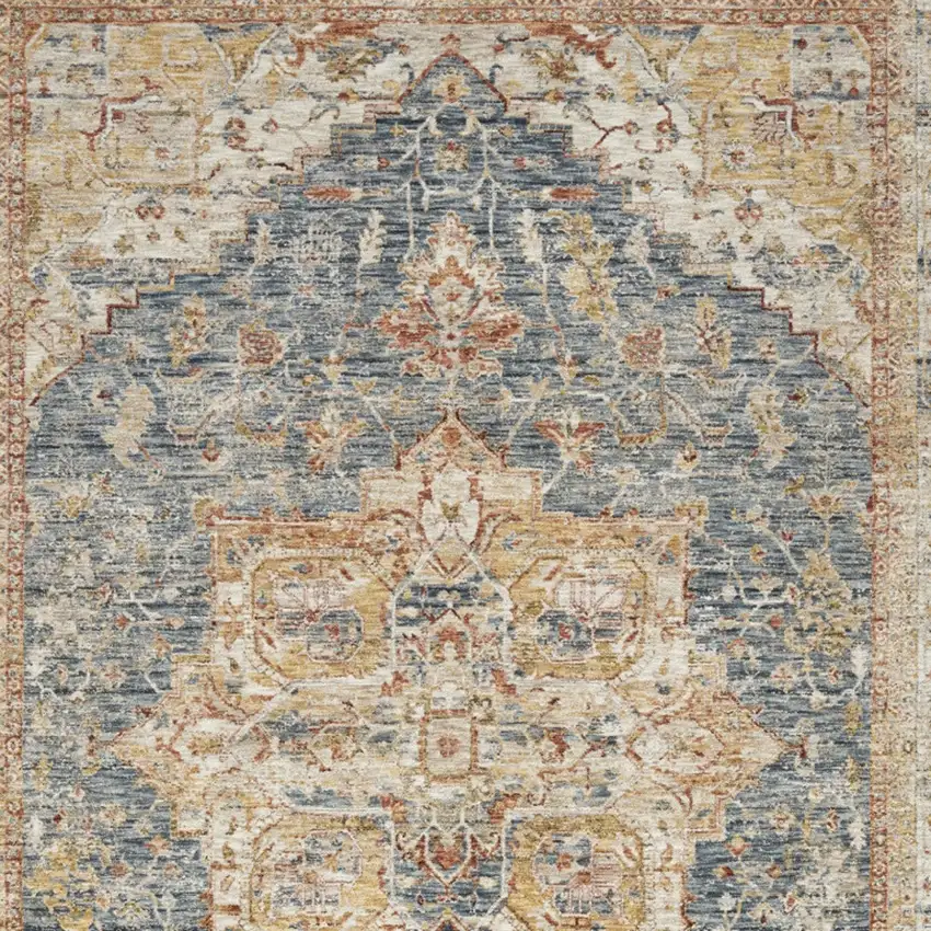 Ivory And Blue Oriental Distressed Area Rug Photo 6