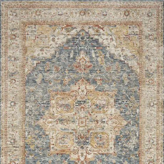 Ivory And Blue Oriental Distressed Area Rug Photo 7