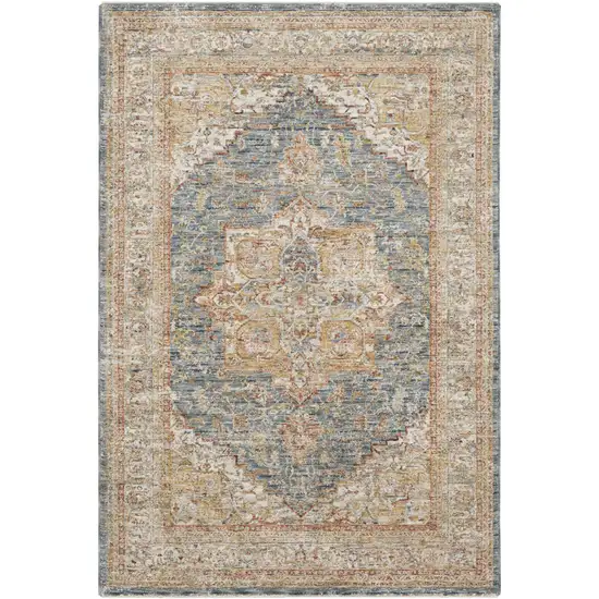 Ivory And Blue Oriental Distressed Area Rug Photo 6