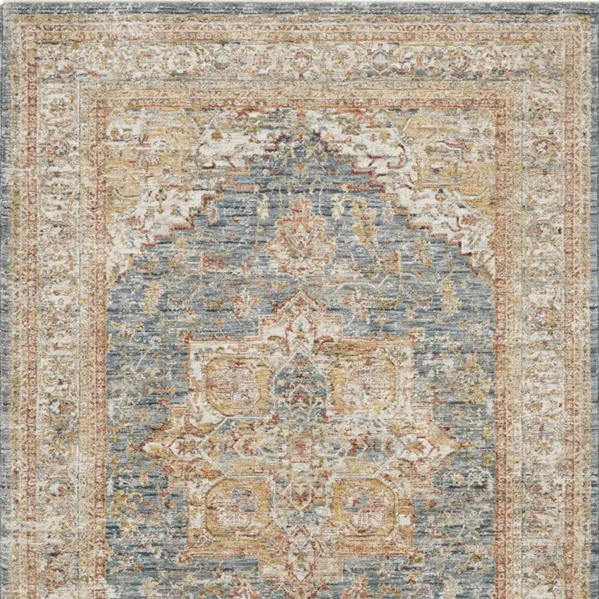 Ivory And Blue Oriental Distressed Area Rug Photo 8