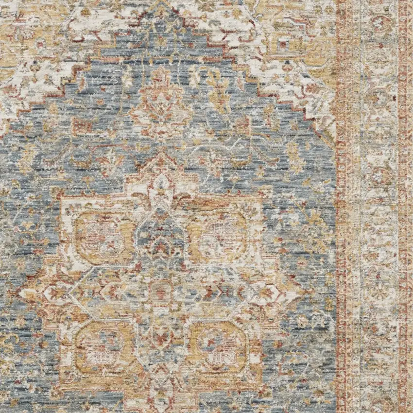 Ivory And Blue Oriental Distressed Area Rug Photo 7
