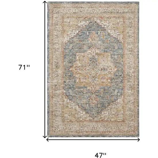 Ivory And Blue Oriental Distressed Area Rug Photo 3