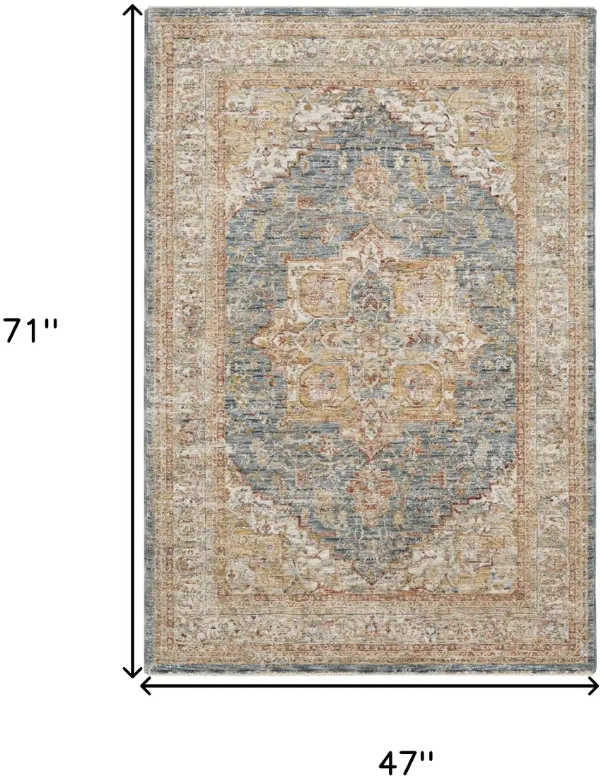 Ivory And Blue Oriental Distressed Area Rug Photo 3
