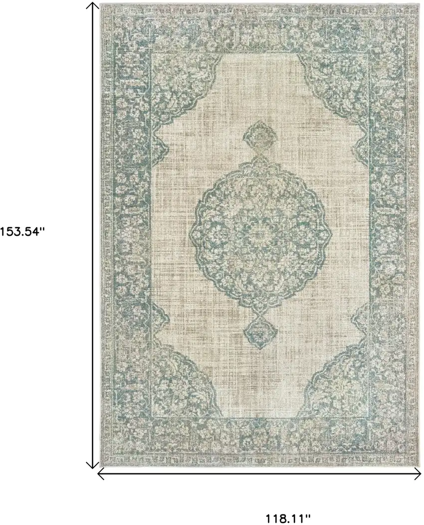 Ivory And Blue Oriental Distressed Area Rug Photo 3