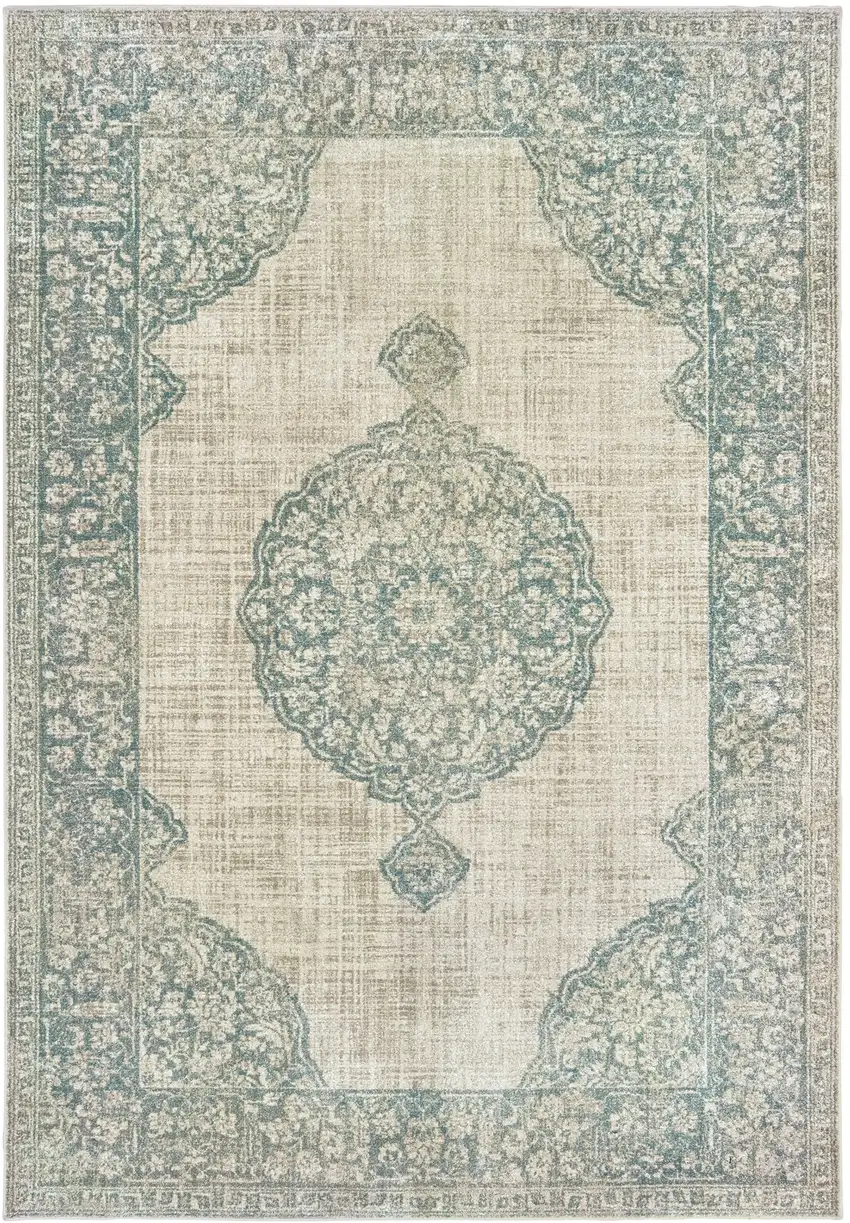 Ivory And Blue Oriental Distressed Area Rug Photo 2