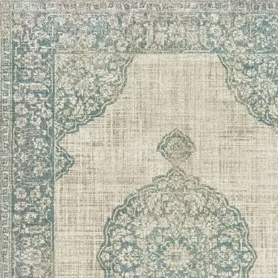 Ivory And Blue Oriental Distressed Area Rug Photo 5