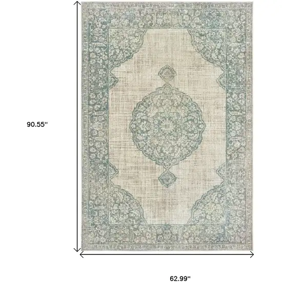 Ivory And Blue Oriental Distressed Area Rug Photo 3