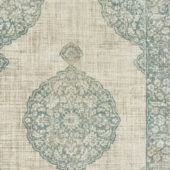 Ivory And Blue Oriental Distressed Area Rug Photo 5
