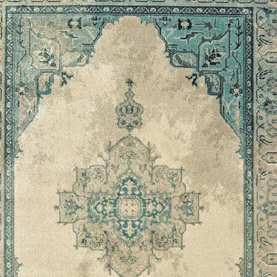 Ivory And Blue Oriental Distressed Area Rug Photo 5