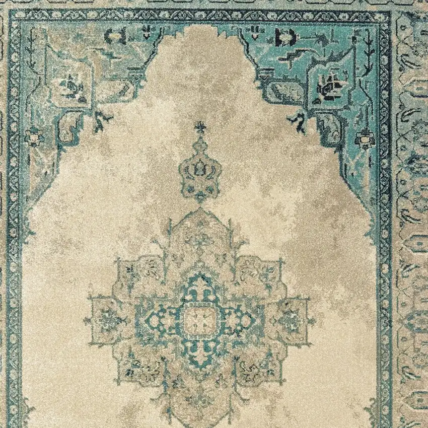Ivory And Blue Oriental Distressed Area Rug Photo 5