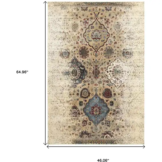 Ivory And Blue Oriental Distressed Area Rug Photo 3
