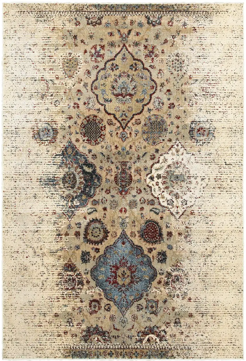 Ivory And Blue Oriental Distressed Area Rug Photo 2