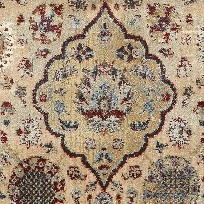 Ivory And Blue Oriental Distressed Area Rug Photo 5
