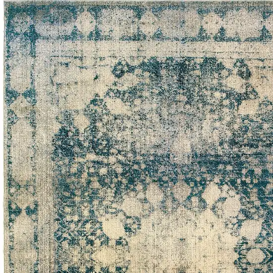 Ivory And Blue Oriental Distressed Area Rug Photo 5