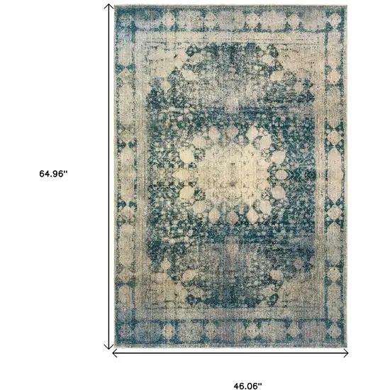 Ivory And Blue Oriental Distressed Area Rug Photo 3