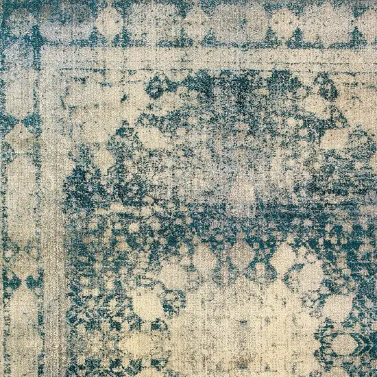 Ivory And Blue Oriental Distressed Area Rug Photo 6