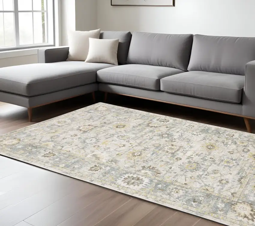 Ivory And Blue Oriental Hand Tufted Area Rug Photo 1