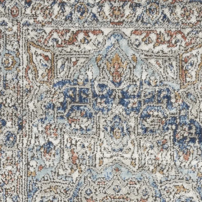 Ivory And Blue Oriental Power Loom Non Skid Area Rug Photo 3