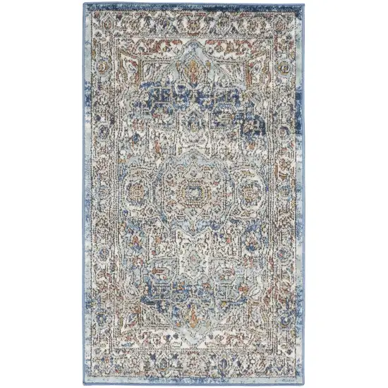 Ivory And Blue Oriental Power Loom Non Skid Area Rug Photo 1