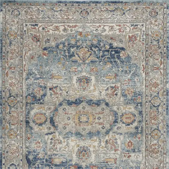 Ivory And Blue Oriental Power Loom Non Skid Area Rug Photo 8
