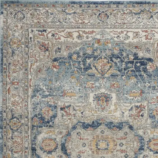 Ivory And Blue Oriental Power Loom Non Skid Area Rug Photo 7