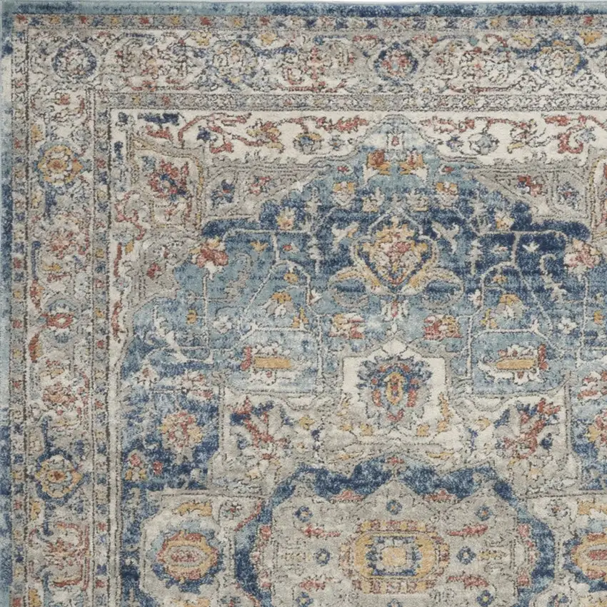 Ivory And Blue Oriental Power Loom Non Skid Area Rug Photo 7