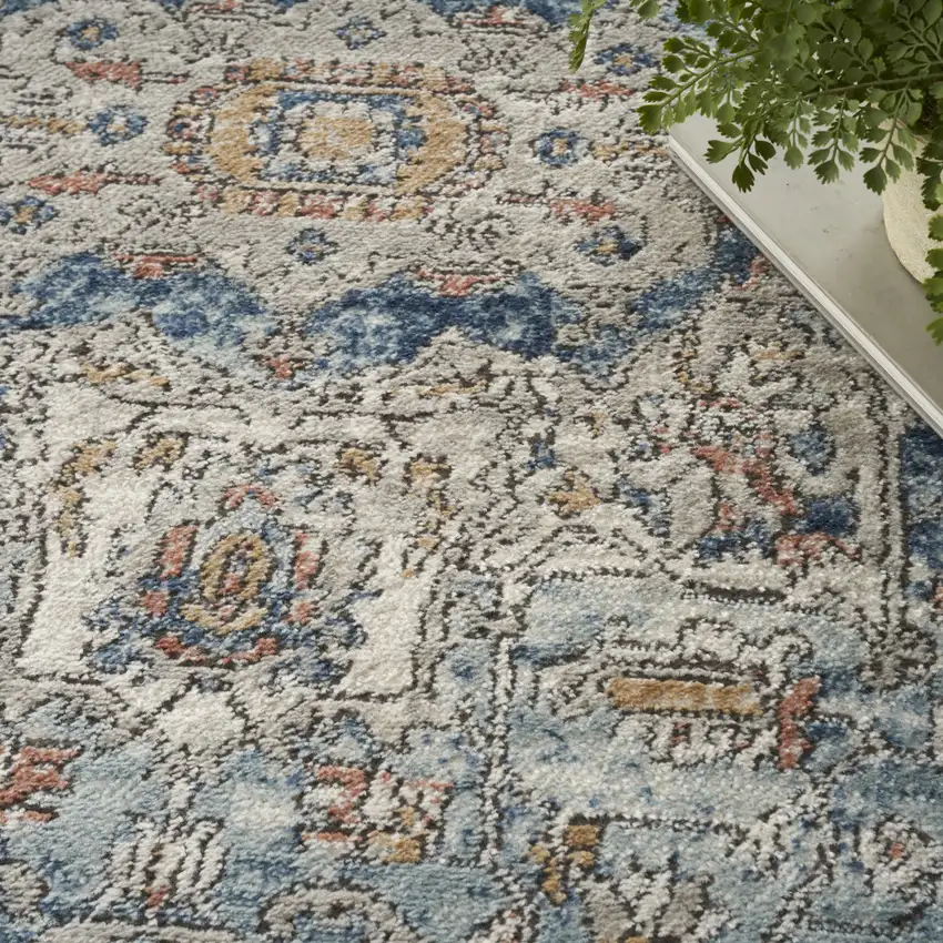 Ivory And Blue Oriental Power Loom Non Skid Area Rug Photo 9