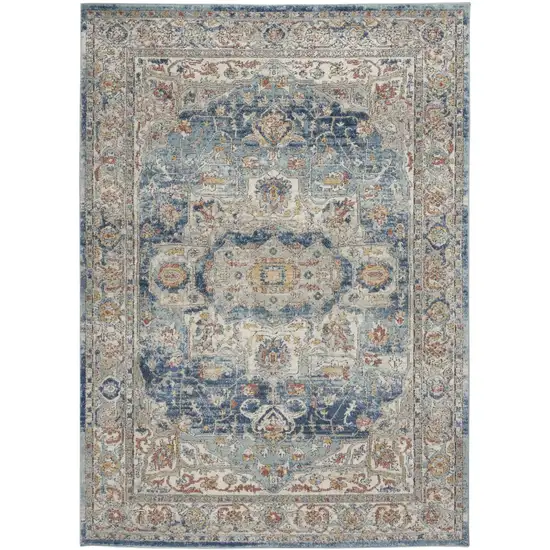 Ivory And Blue Oriental Power Loom Non Skid Area Rug Photo 3