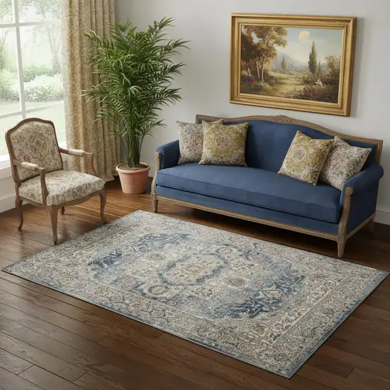 Ivory And Blue Oriental Power Loom Non Skid Area Rug Photo 1