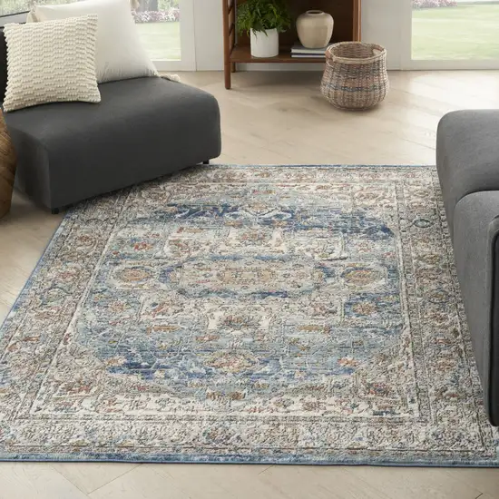 Ivory And Blue Oriental Power Loom Non Skid Area Rug Photo 5